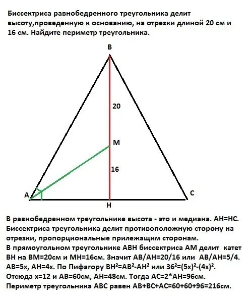 Биссектриса от основания равнобедренного треугольника. Соотношение высот в равнобедренном треугольнике. Биссектриса и высота в равнобедренном треугольнике. Высота равнобедренного треугольника делит. Любая биссектриса треугольника делит его пополам