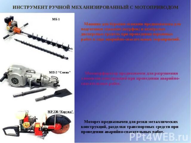 Ручной механизированный пожарный инструмент с электроприводом. Ручной немеханизированный пожарный инструмент. Ручной механизированный пожарный инструмент с пневмоприводом. 2. Механизированный и немеханизированный пожарный инструмент.