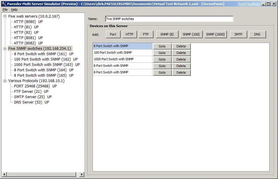 Сервера с симулятором. Multi Server Simulator. Virtual Tests. Paessler SNMP Tester ярлык. Com port server