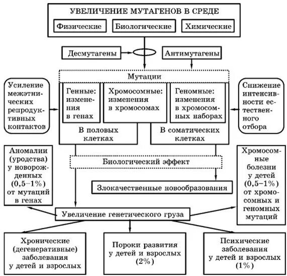 Влияние мутагенов на организм таблица