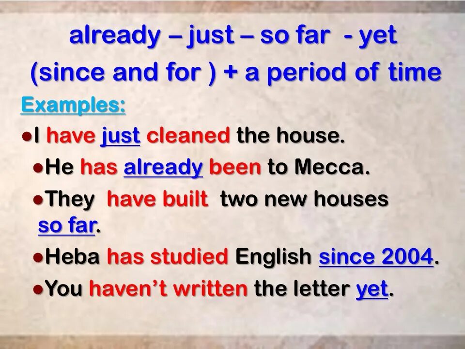 Предложения в present perfect. Предложения с just в present perfect. Предложения с just already yet. So far present perfect