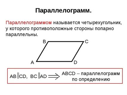 Свойство параллелограмма параллельны стороны