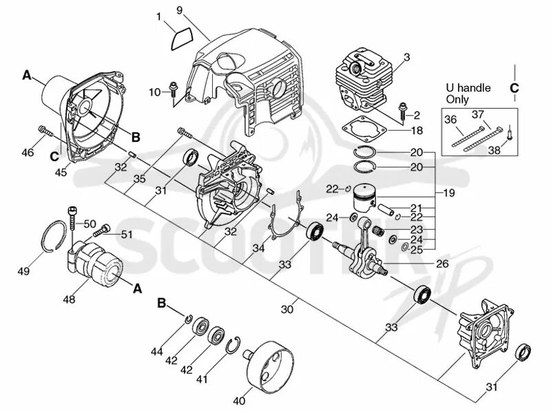 Картер двигателя (рукоятка с двумя ручками) для бензотриммера Stihl FS 70 C, FS 