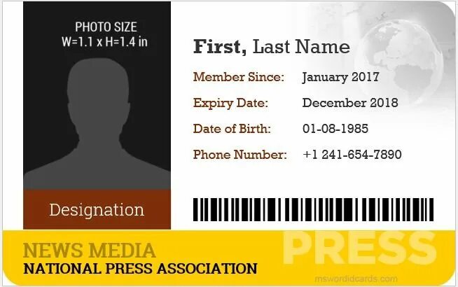 Journalist ID Card. Press Reporter ID Card. Press ID Card download Template. Press id