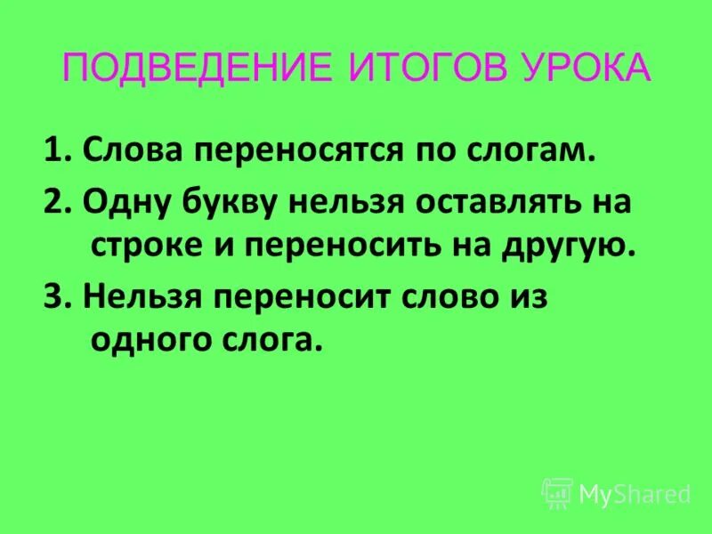 Урок русского языка 1 класс перенос слов