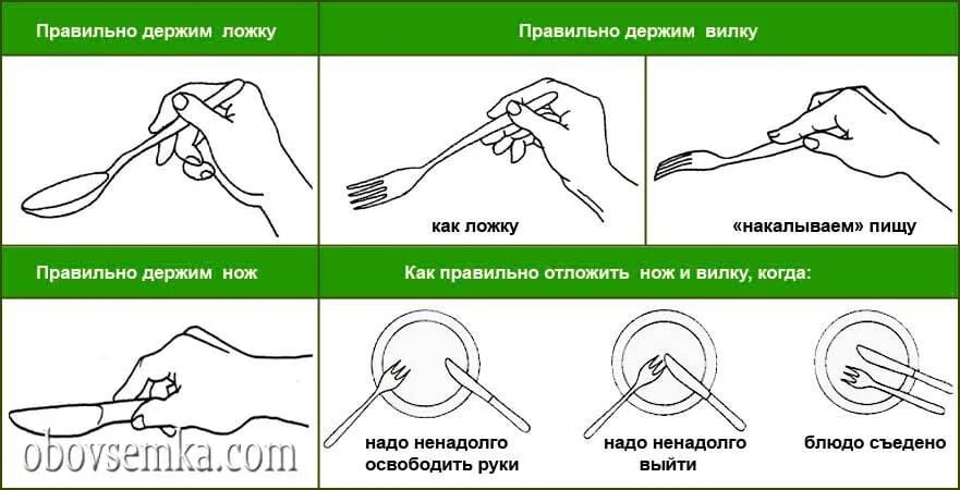 Схемы правильного использования столовых приборов. Правильно держать ложку вилку нож. Этикет как держать вилку. Как правильно пользоваться столовыми приборами по этикету. Держать обязанный