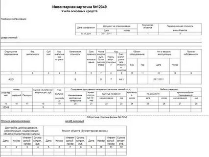 Инвентарная карточка группового учета основных средств