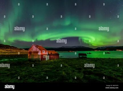 Polar light, Northern light, aurora borealis, Kvaloyvagen, Norway, Atlantic...