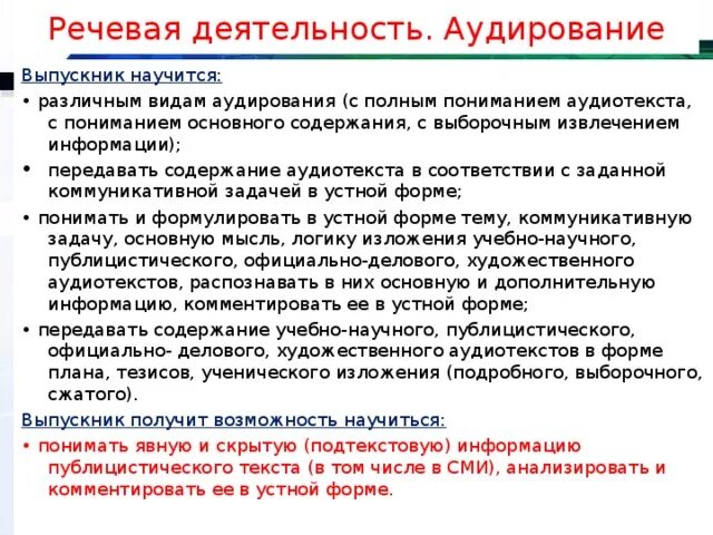 Виды аудиотекстов. Аудирование с выборочным извлечением информации называется. Понимание содержания информации аудиотекста. Характер аудиотекста.