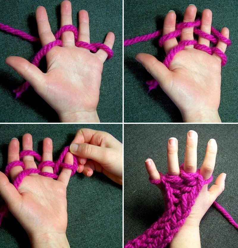 Вязание на пальцах. Вязание на пальцах без спиц. Плетение на пальцах. Вязание без спиц и крючка.