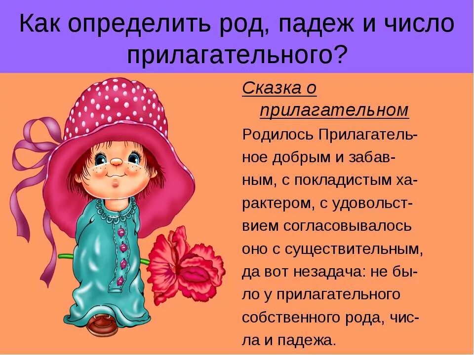 Небольшого число род падеж. Сказка о прилагательном. Сказка о имени прилагательном. Сказка о прилагательных. Как определить род число и падеж у прилагательного.