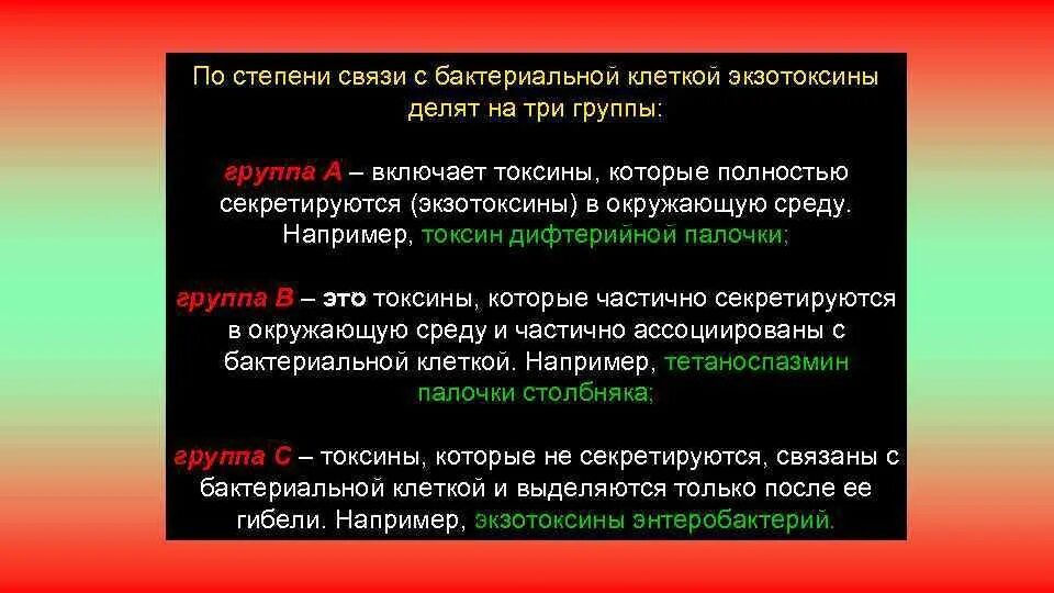 Классификация экзотоксинов бактерий. Группы экзотоксинов. Классификация экзотоксинов по степени связи с бактериальной клеткой. Токсины функция. Группа токсин