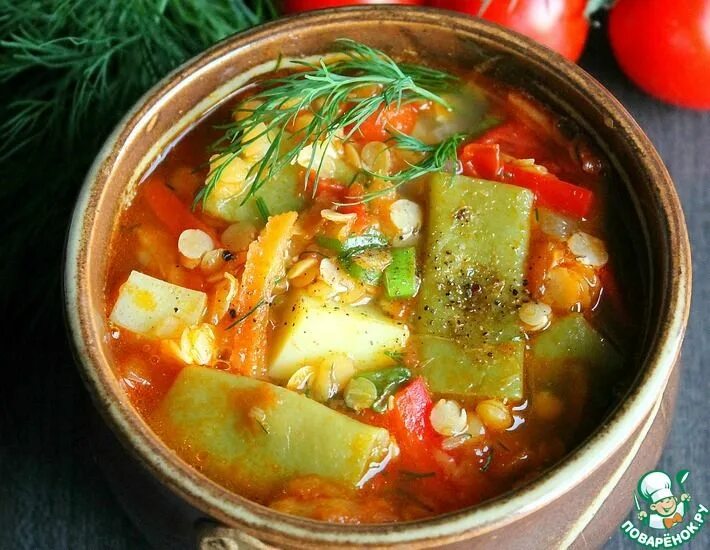 Суп со стручковой фасолью и курицей. Суп овощной с зеленой фасолью.