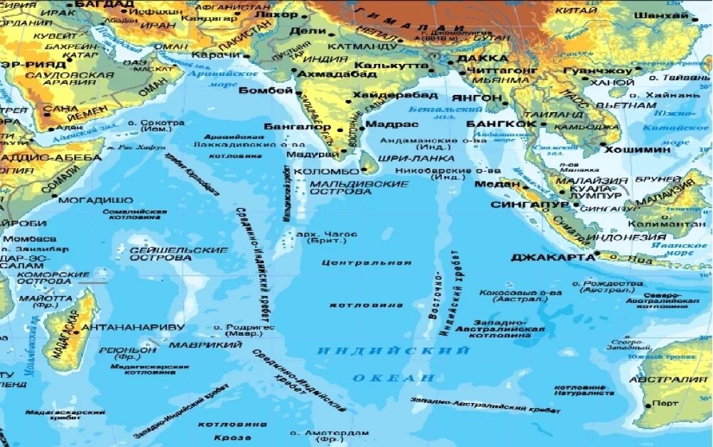Крупные порты в океанах. Крупные Порты индийского океана на контурной карте. Порты индийского океана. Индийский океан на карте. Моря индийского океана.