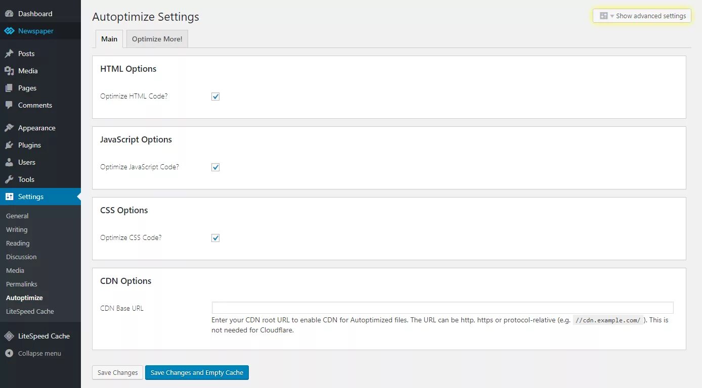 Создание страницы на javascript. Auto optimizer wordpress. autoptimize.js. settings page. javascript-плагин.