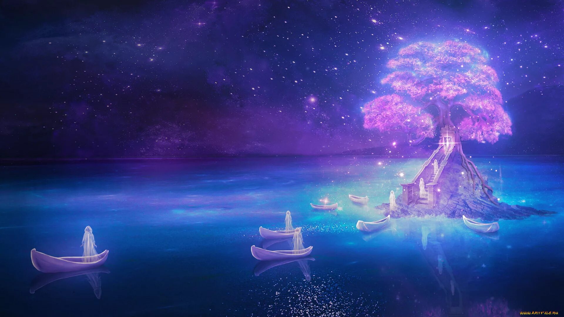 Ост сны. Волшебный пейзаж. Сказочное море. Волшебное дерево. Волшебное море.
