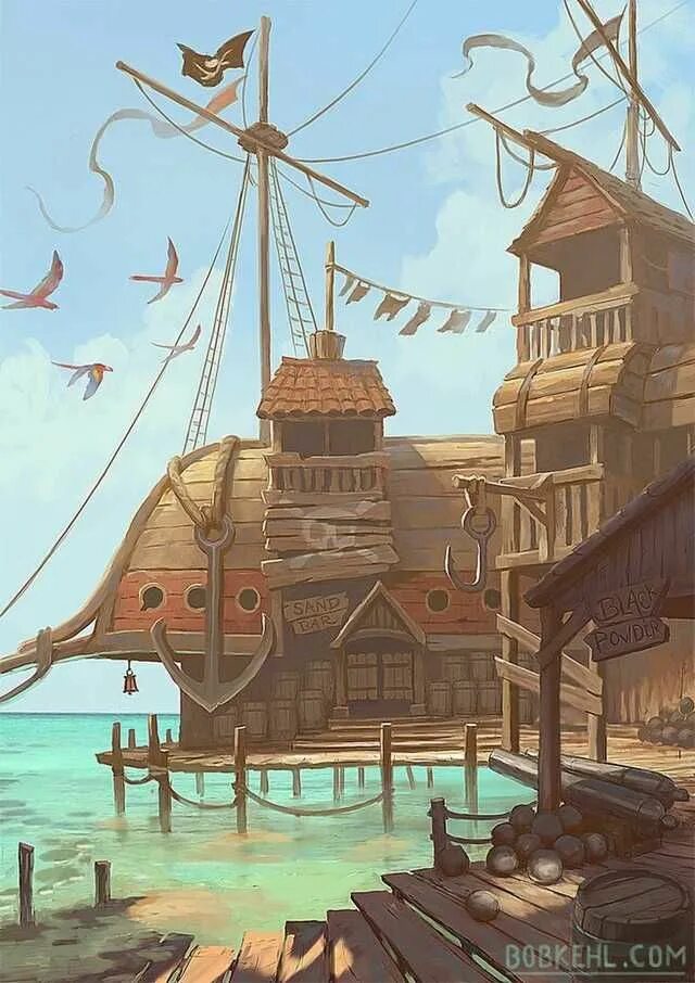 Transform into a pirate town. Bob kehl pirate art. пиратский город. пиратский дом. пиратский домик.
