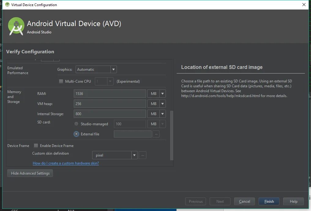 Android emulator avd. Android studio cant change ram settings.