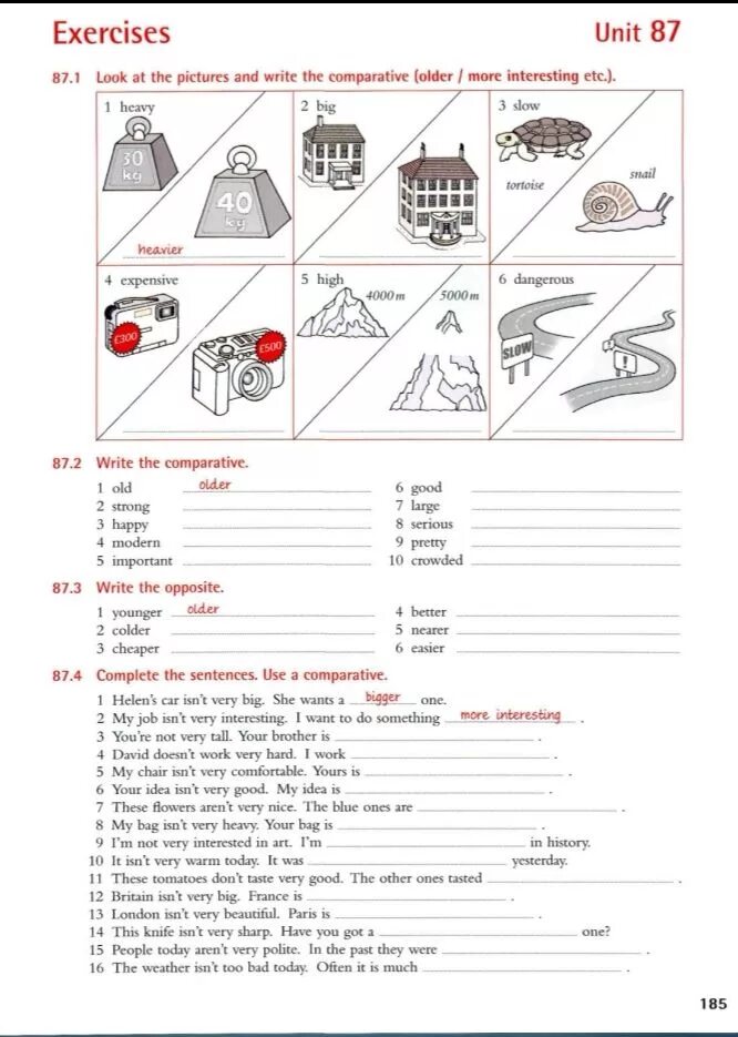 Write the comparative old older. Английский язык exercises Unit 87. Unit 87 exercises 87.1 ответы. Exercises Unit 81 ответы. Exercises ответы.