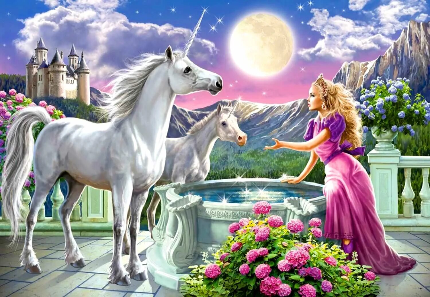 Кони сказки девочку. Картина по номерам принцесса и Единорог. Сказочный Единорог. Сказочные лошади. Сказочный конь.