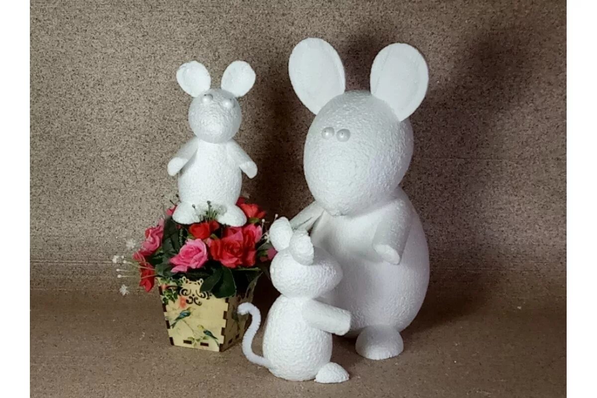 Пенопласт и мыши. Мышка из пенопласта. фигурки из пенопласта своими руками. коты из пенопласта.