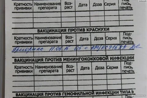 Сведения о прививках