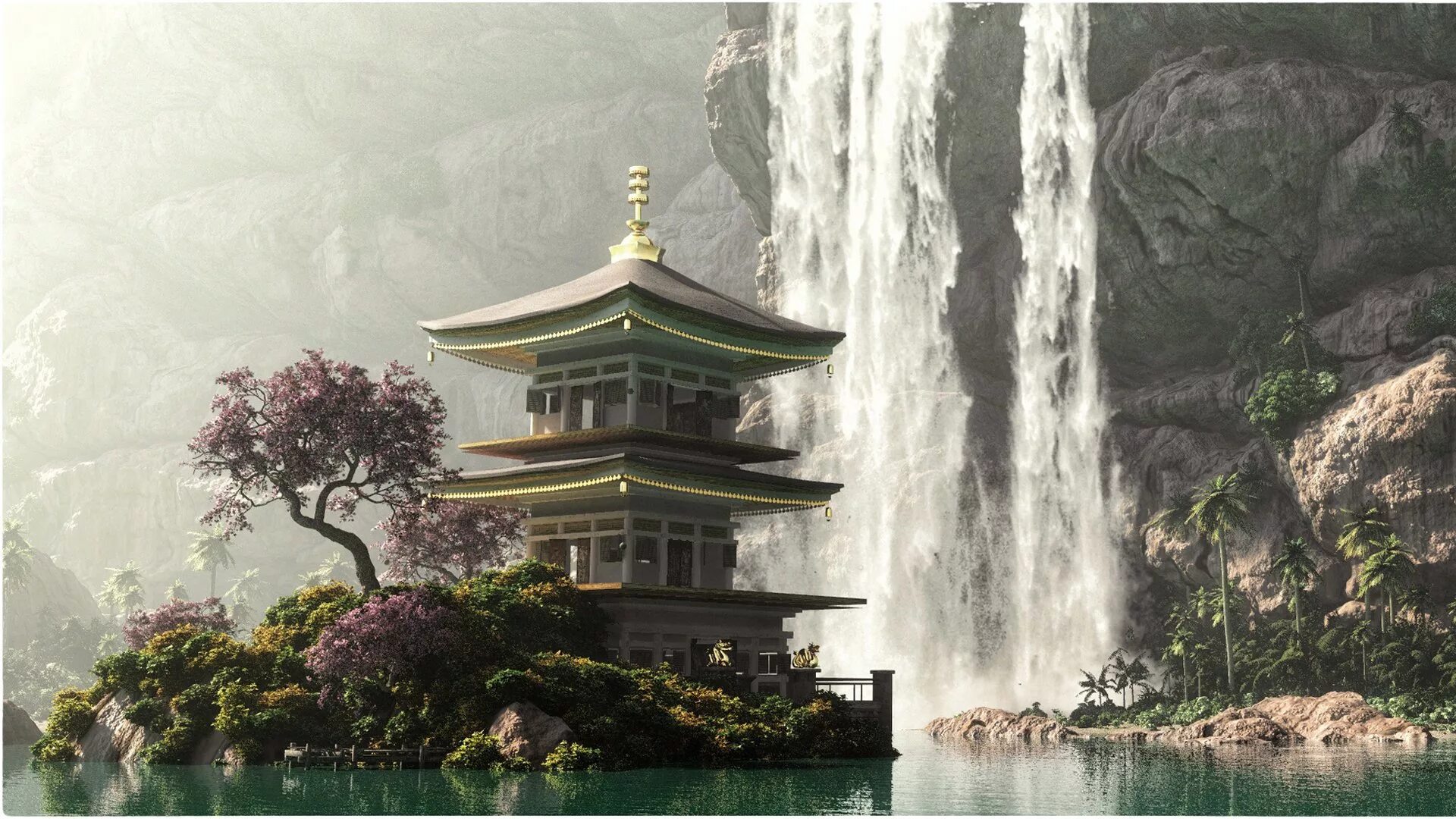 Китай природа храм. Япония природа водопад Шаолинь. Китай пагода горы. Китайские храмы в Дунхуа.