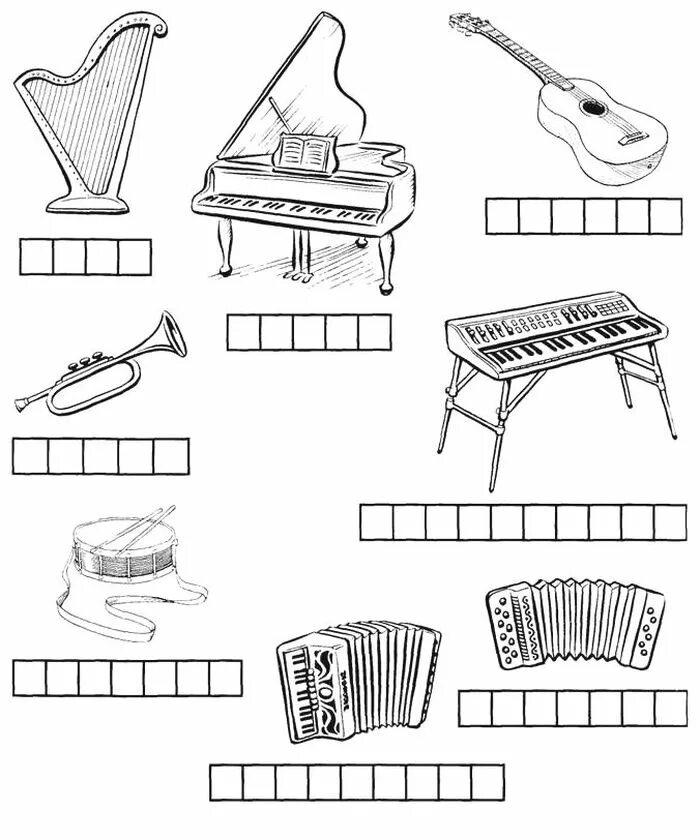 Кроссворд инструменты paint. Музыкальные задания для дошкольников. Музыкальные инструменты задания для детей. Музыкальные инструменты раскраска. Музыкальные инструменты задания для дошкольников.