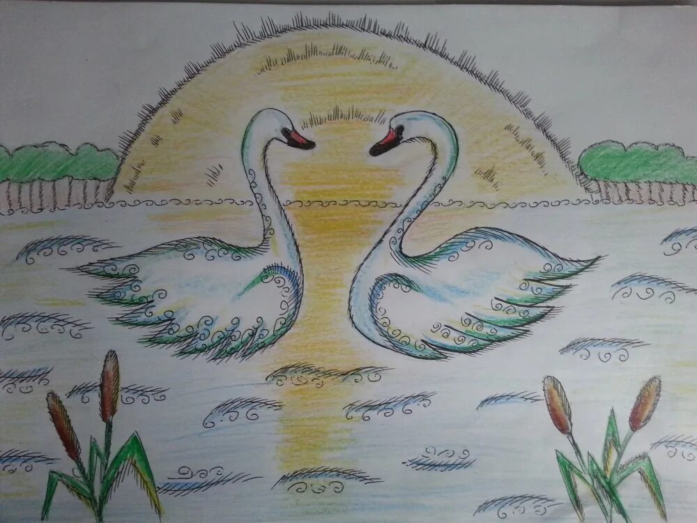 Нарисовать рисунок лебедушка. Рисунок к Лебедушка Есенин 4 класс. Лебедь рисунок. Рисование лебедя. Рисунок лебедя для срисовки.