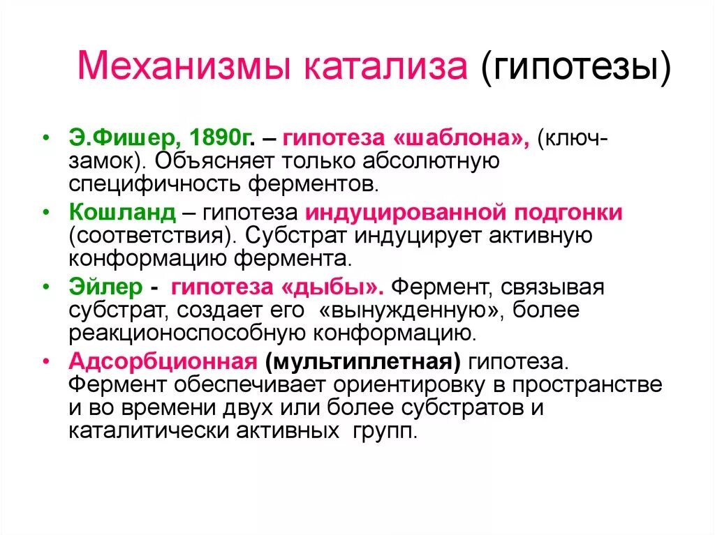 Гипотезы ферментов. Механизм катализа. Гипотезы ферментативного катализа. Гипотеза Фишера ферменты.