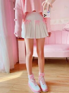 2021 Autumn New Sweet Women Skirt Pink Bow Pleated Tennis Skorts Dance Jupe...