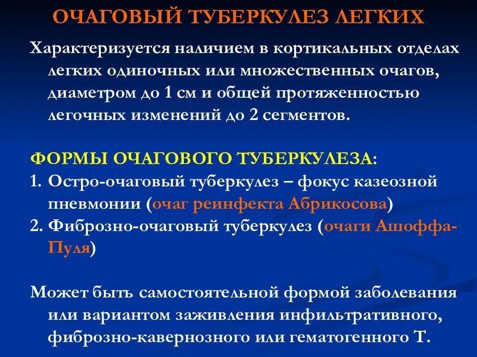 Фазы очагового туберкулеза