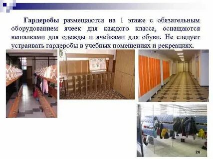 Площадь гардероба в школе