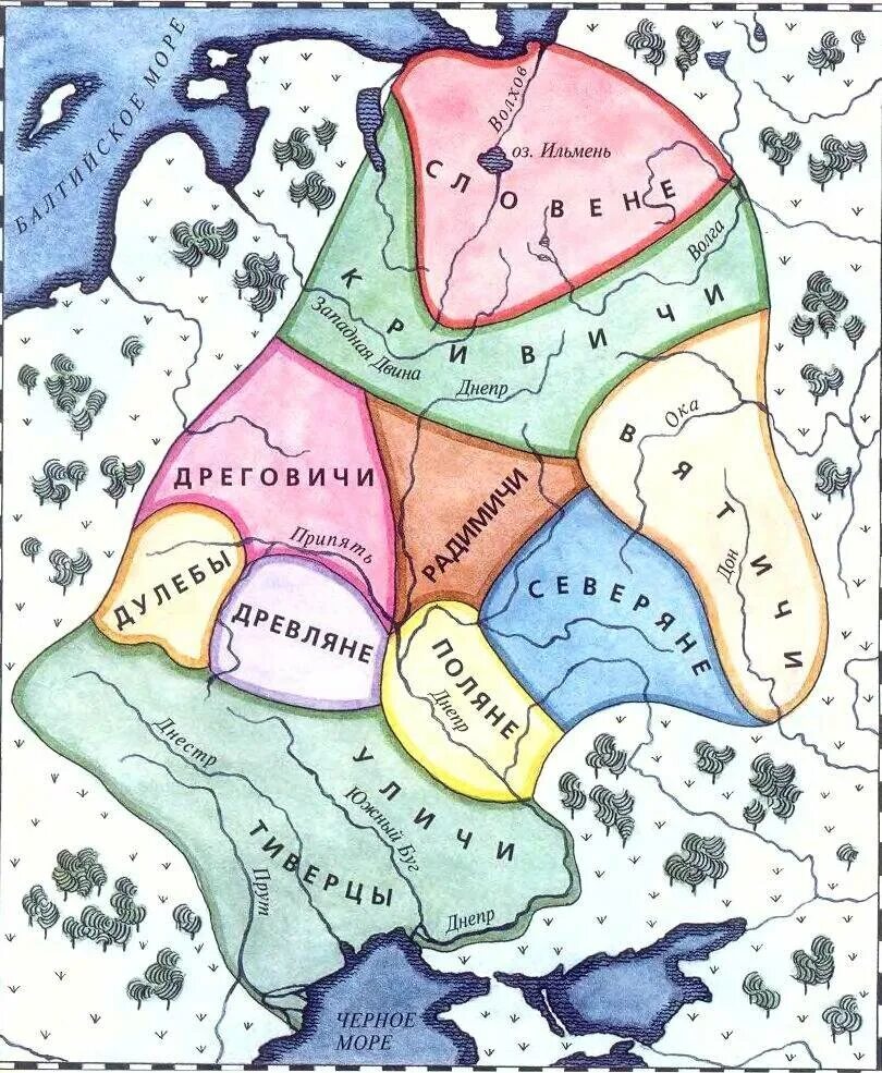 Карта расселения восточнославянских племен. Карта расселения племен в древней Руси. Расселение племен восточных славян карта. Вятичи дреговичи.