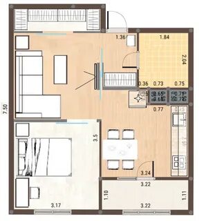Планировка квартиры 44 кв