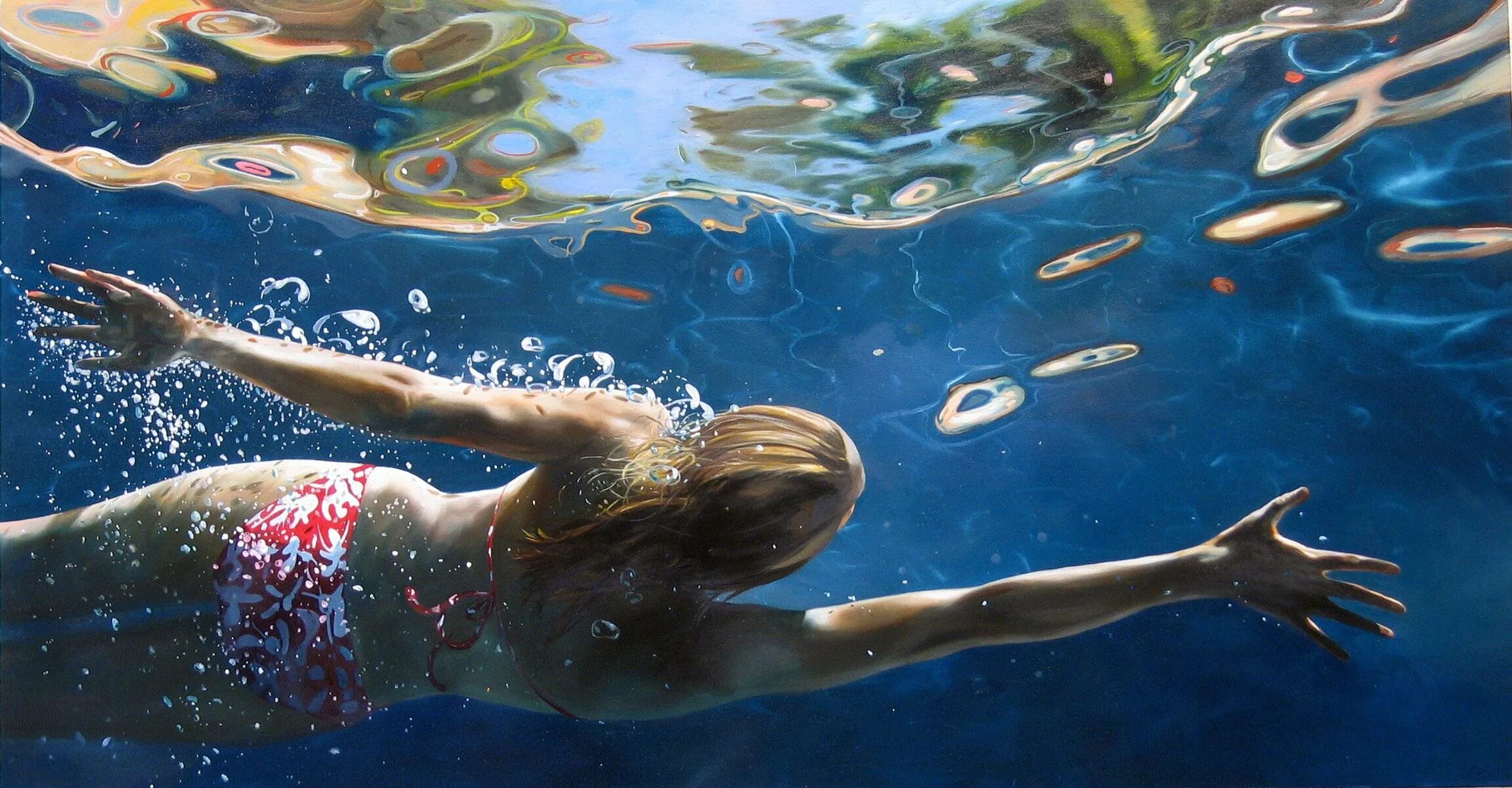 Реалистическая живопись Eric Zener. Металл плавает в воде