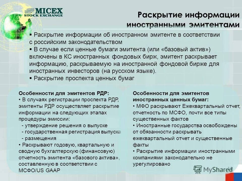 Раскрытие эмитентом ценных бумаг