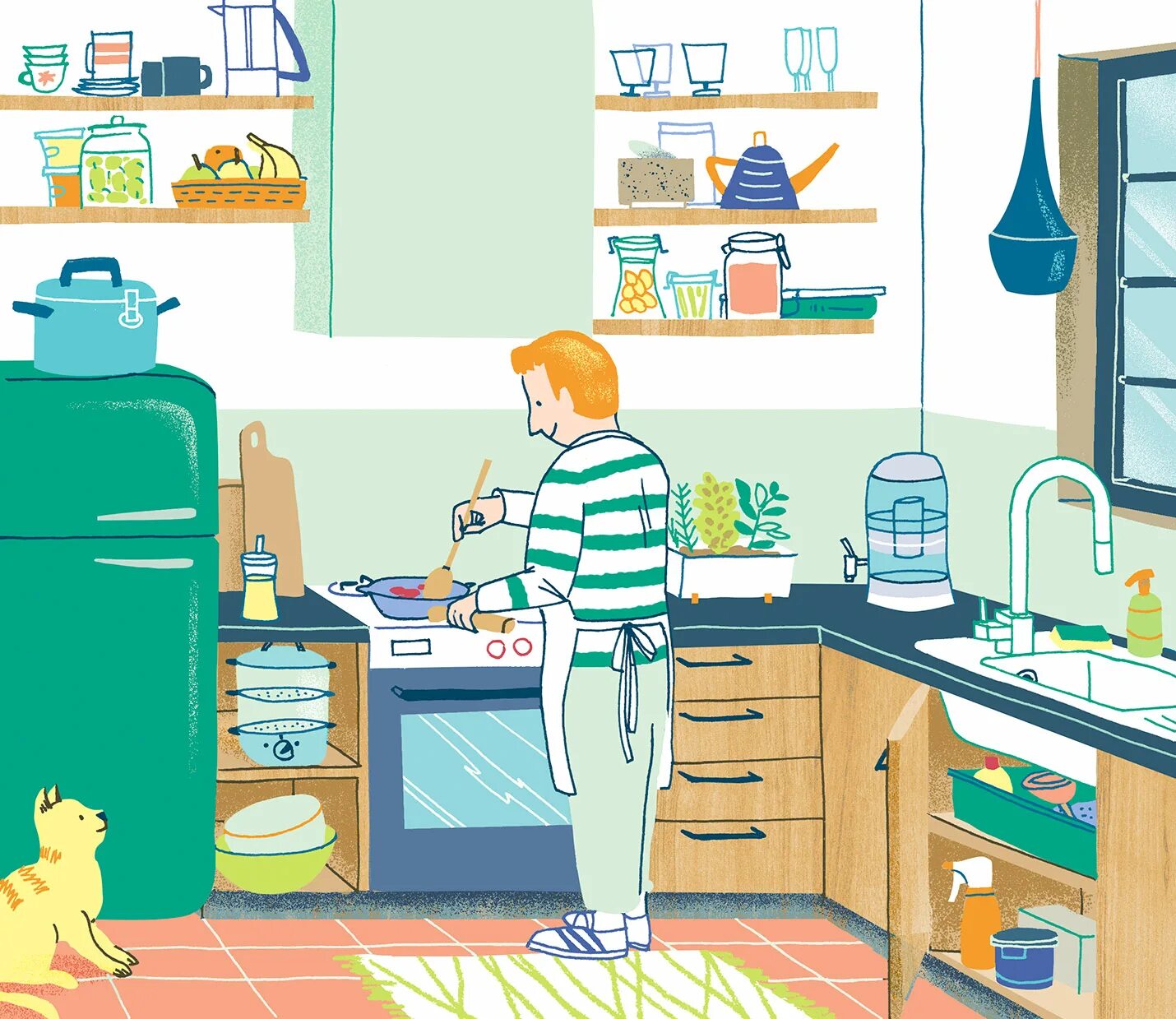 Be safe in the kitchen. Кухня иллюстрация. Кухня рисунок. Сюжетная картина на кухне. Мультяшная кухня.