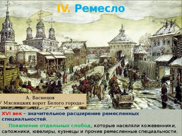 Хозяйства россии в начале 16 века. У Мясницких ворот белого города в 17 веке а Васнецов. Гравюра а.м. Васнецова «у Мясницких ворот белого города в XVII В.».