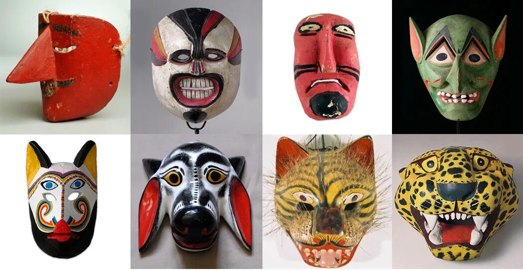 Мексиканские народные маски. Русские народные маски. Маски духов. Мексиканские маски для театра.