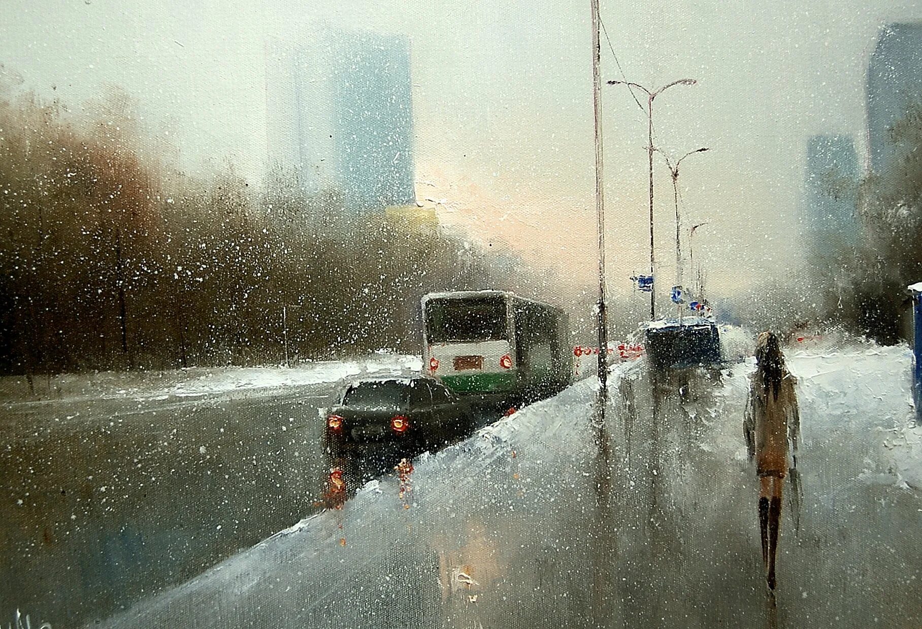 Климат города влажный и теплый даже зимой. Художник дождя джефф роуланд. первый снег в городе. зима дождь. дождь зимой.