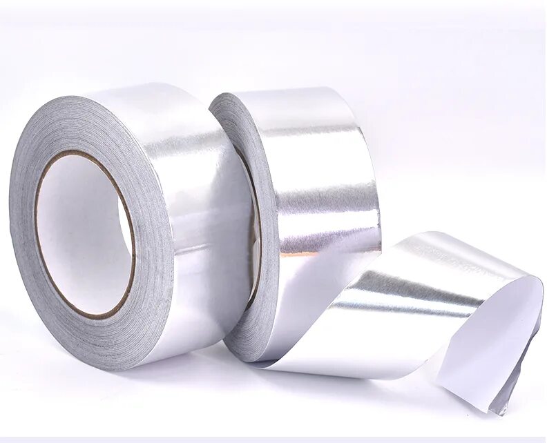 Изолирующая фольга. Высокотемпературная алюминиевая клейкая лента 50х40. Joint Insulation Tape (рулон = 50 метр). Уплотнительная алюминиевая фольговая лента. Изолента высокотемпературная на основе стеклоткани.