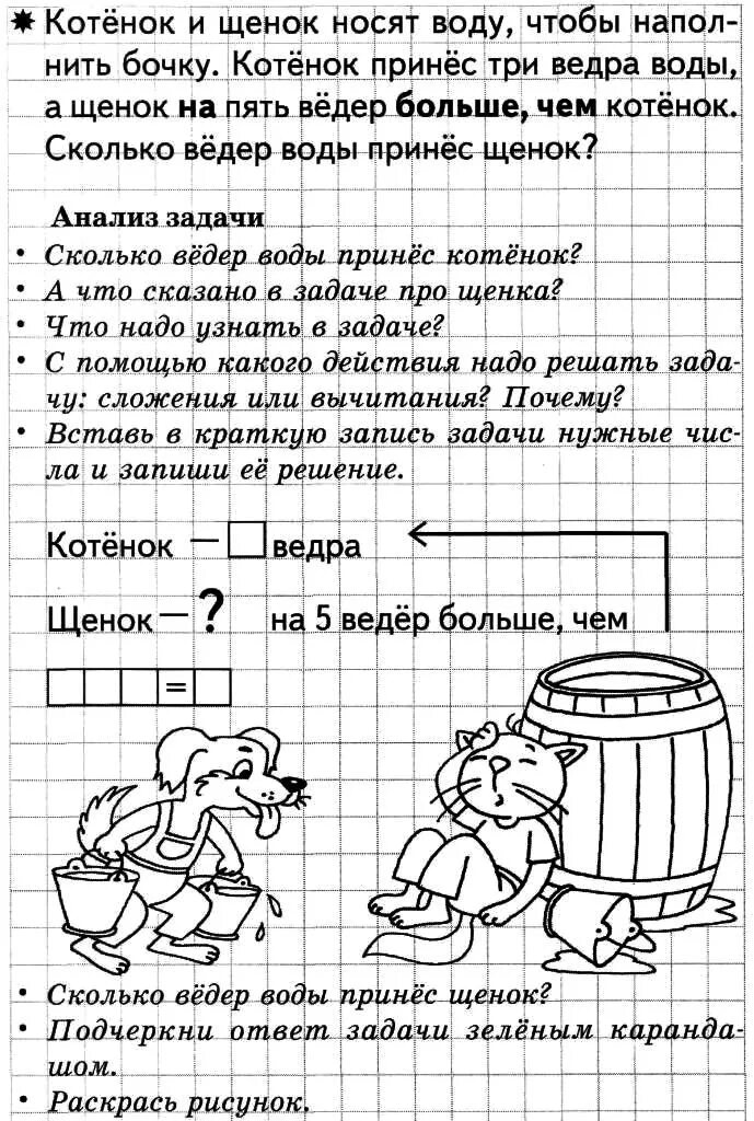 Сколько ведер воды принесли. Учимся решать задачи Бортникова. Бортникова Учимся решать задачи картинки.