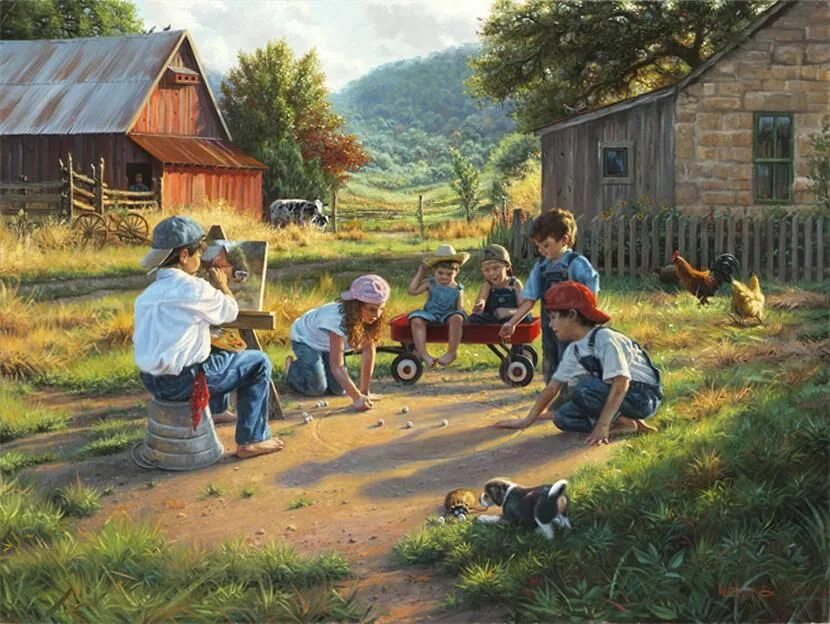 Детвора играла. Художник Mark Keathley. Художник Mark Keathley деревенская жизнь.