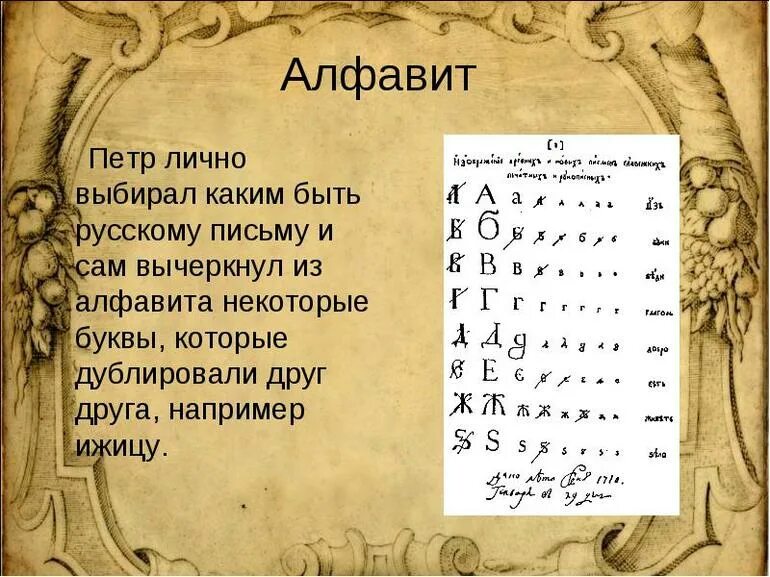 Письмо новой буквы. Новая Азбука Петра 1 1710 года. 1708-1710 Год при Петре 1 Гражданская Азбука.