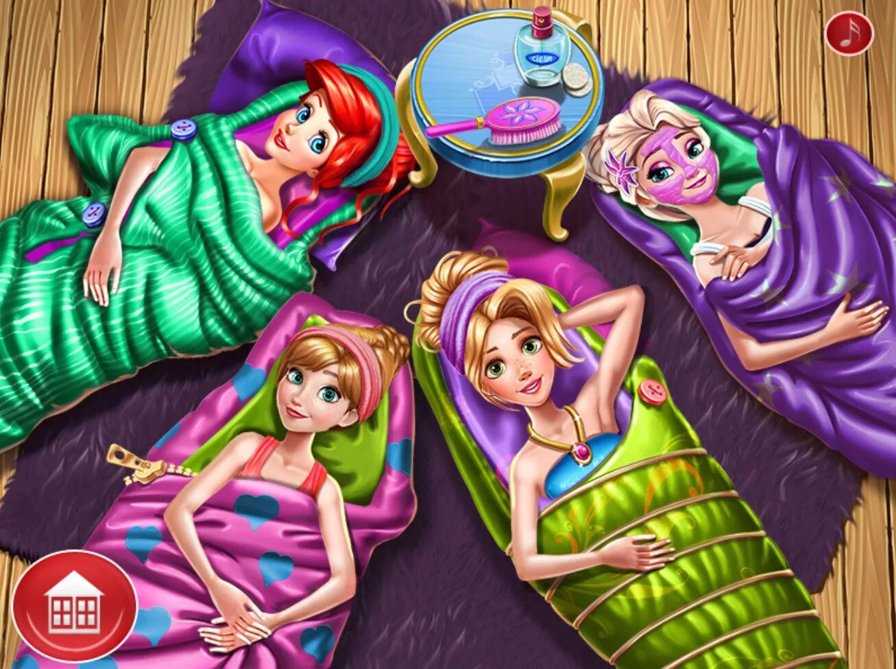 Sleepover princess. принцессы из диснея рапунцель и ариель. мешок дисней. Sleepover princess. принцессы диснея вечеринка арт.