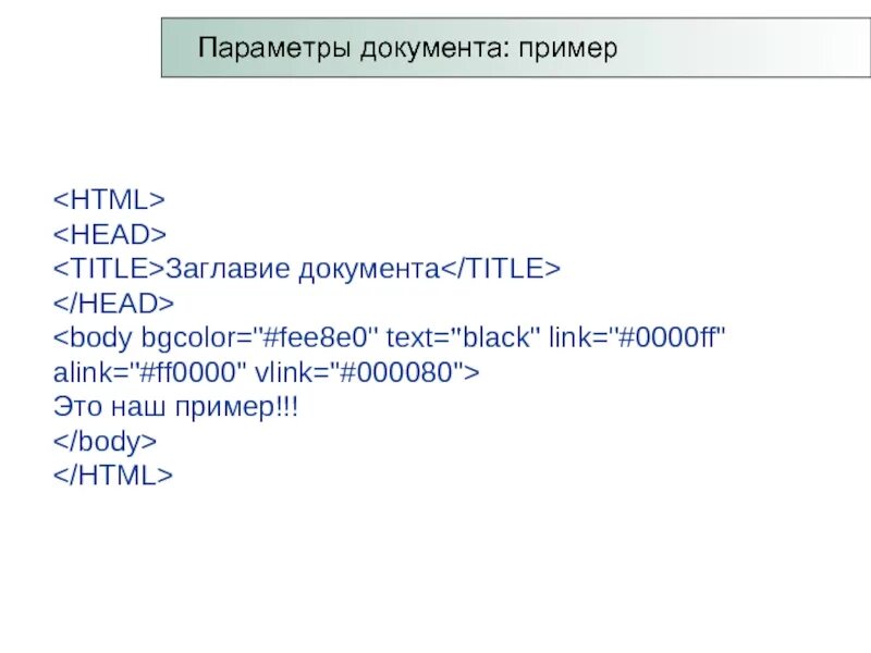 Параметры html. Параметры документа. Заглавие документа. Язык разметки гипертекста html примеры. Фон документа html