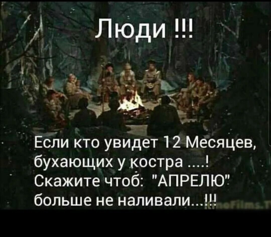 У всех кто видел как в день. Шутки про 12 месяцев. 12 Месяцев бухают у костра. Прикол про 12 месяцев у костра. Анекдот про 12 месяцев.