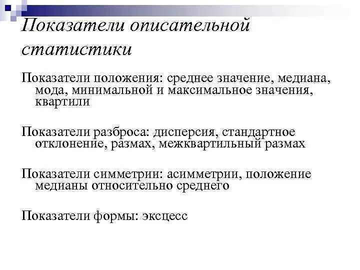Описательная статистика средние значения и размах