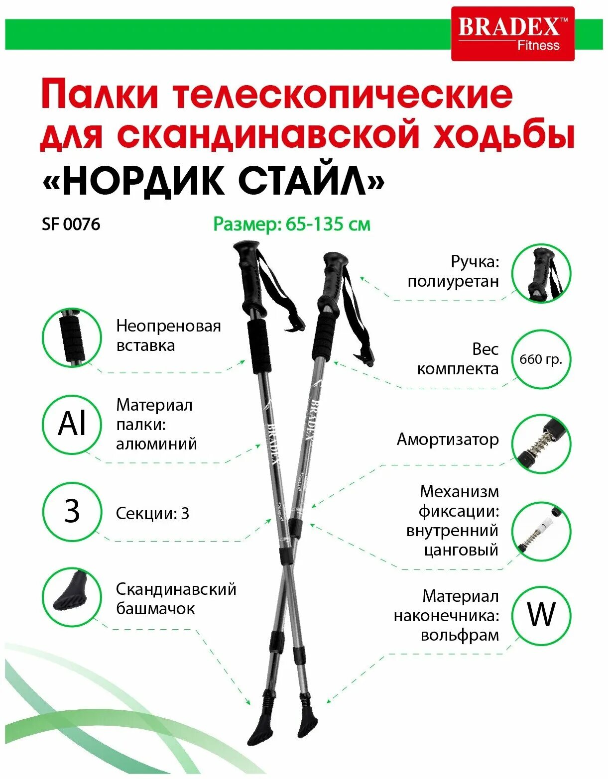 Палки для скандинавской ходьбы Finpole Cross, телескопические, алюминиевые, скла